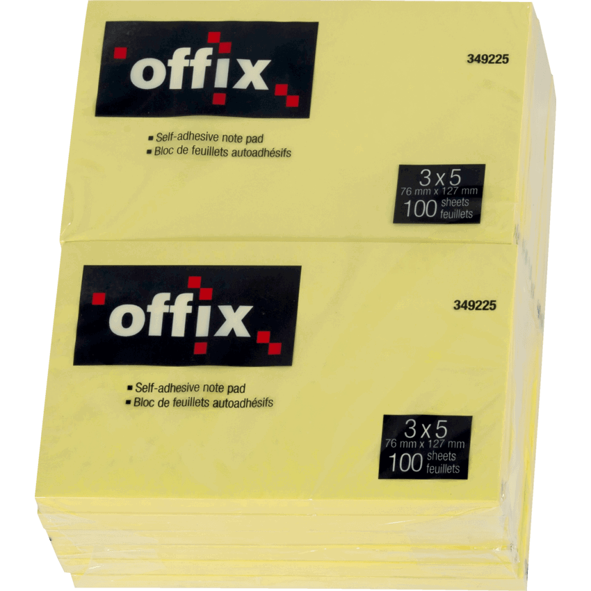 Offix® Self-Adhesive Notes 3" x 5" 100 sheets per pad Yellow 12 pads/pkg