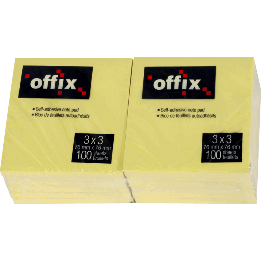 Offix® Self-Adhesive Notes 3" x 3" 100 sheets per pad Yellow 12 pads/pkg