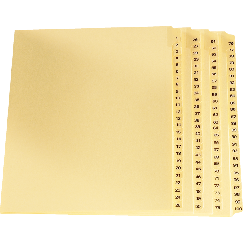 Legal Exhibit Index Dividers 1-100 Buff