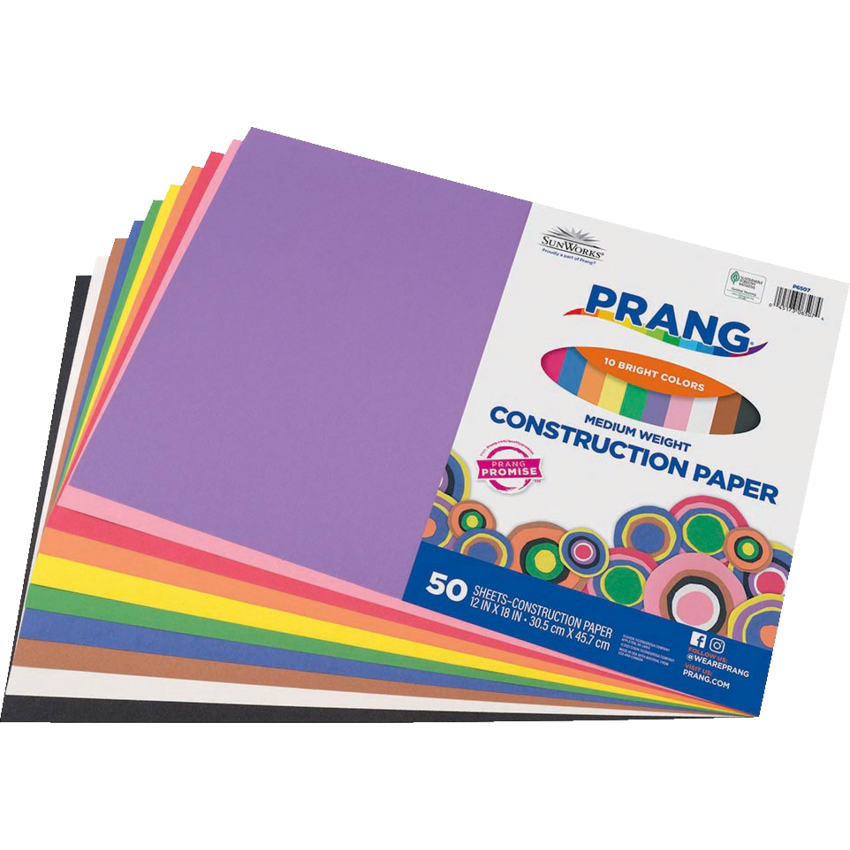 Prang® Construction Paper 12" x 18" Assorted Colours 50/pkg