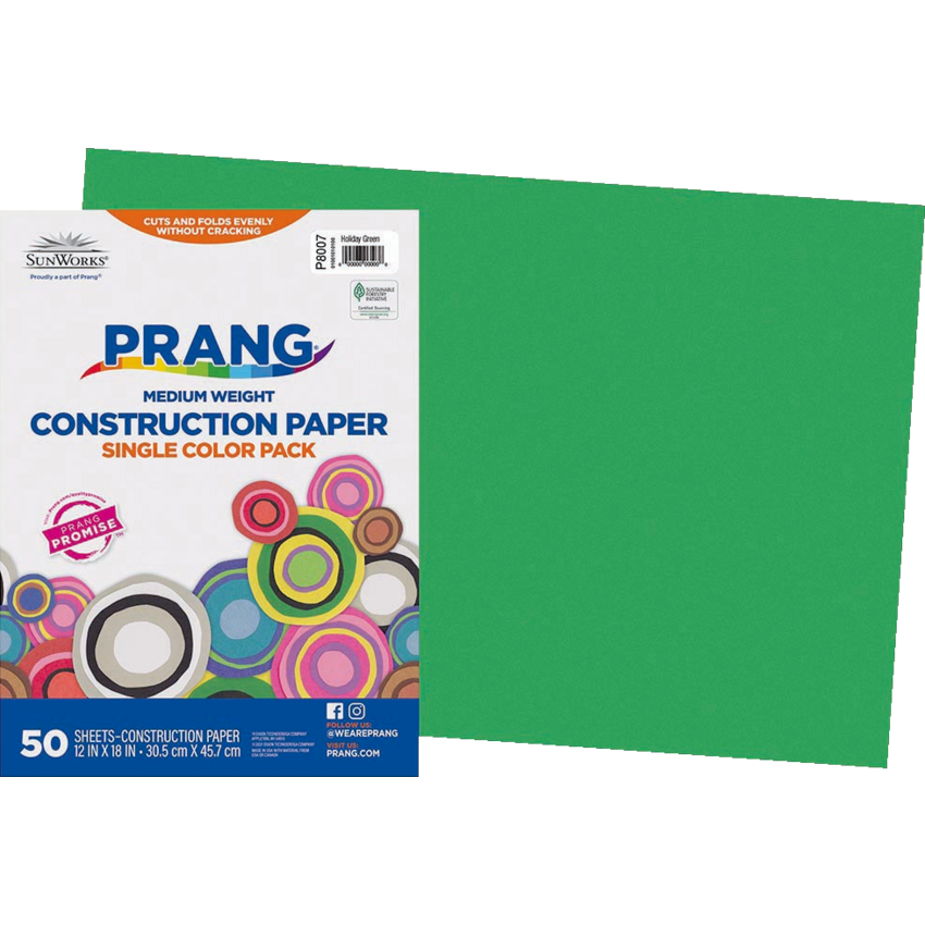 Prang® Construction Paper 12" x 18" Holiday Green 50/pkg