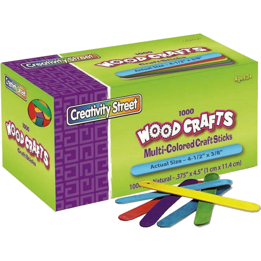 Creativity Street® WoodCrafts Craft Sticks 4-1/2" x 3/8" Assorted Colours 1,000/box