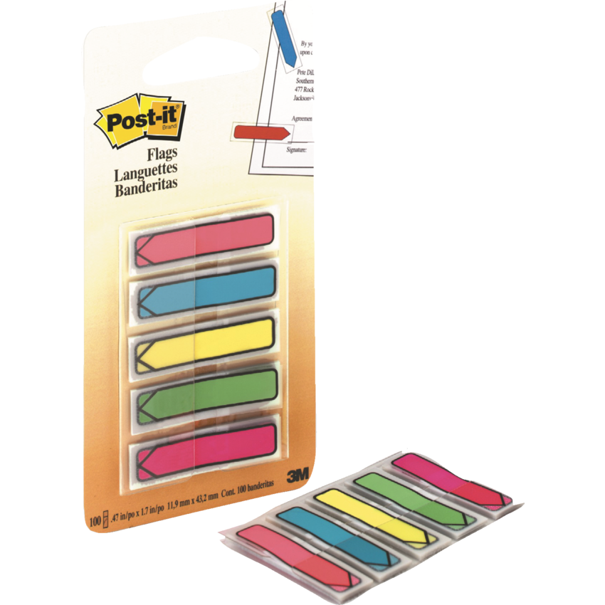 Post-it® Mini Flags Arrows 1/2" 20 flags per dispenser Neon 5 dispensers/pkg