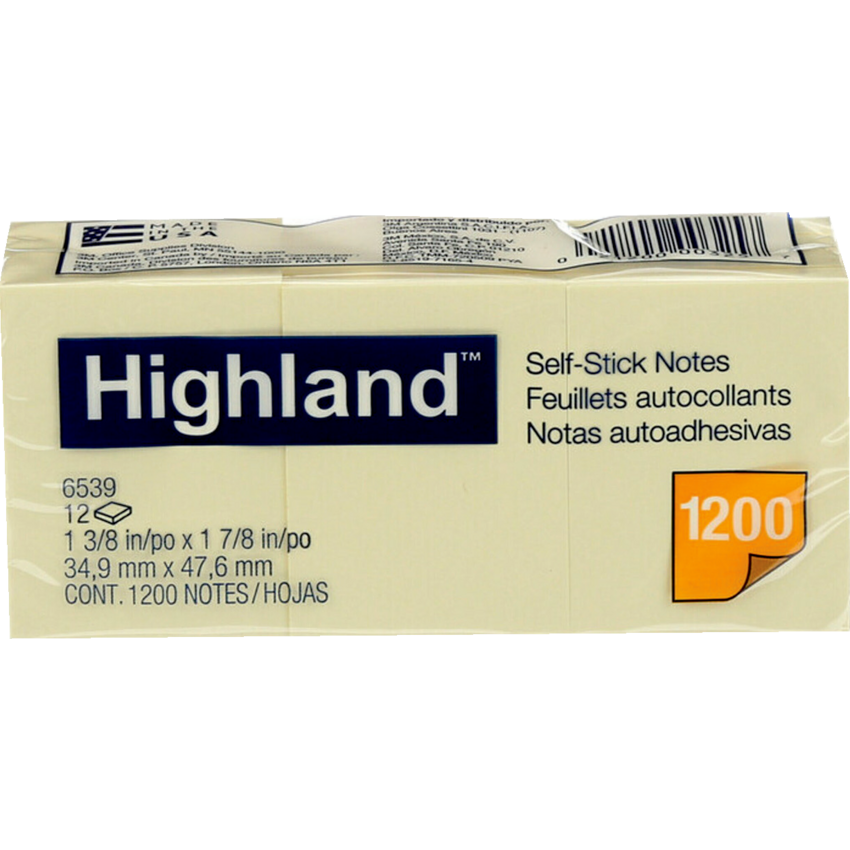 Highland™ Self-Stick Note Message Pads 1-1/2" x 2" Yellow 12 pads/pkg