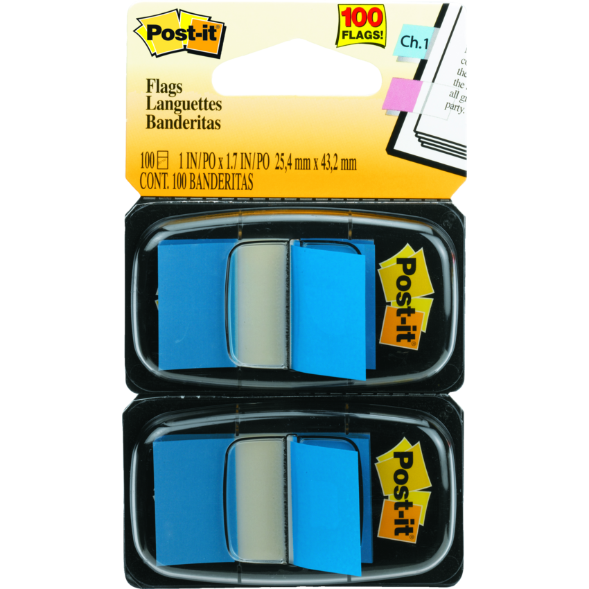 Post-it® Flags 1” x 1-11/16” 50 Flags per Dispenser Blue 2 dispensers/pkg