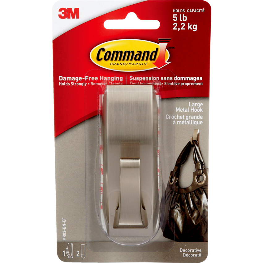 Command™ Decorative Adhesive Hook Modern Reflections Large Brushed Nickel