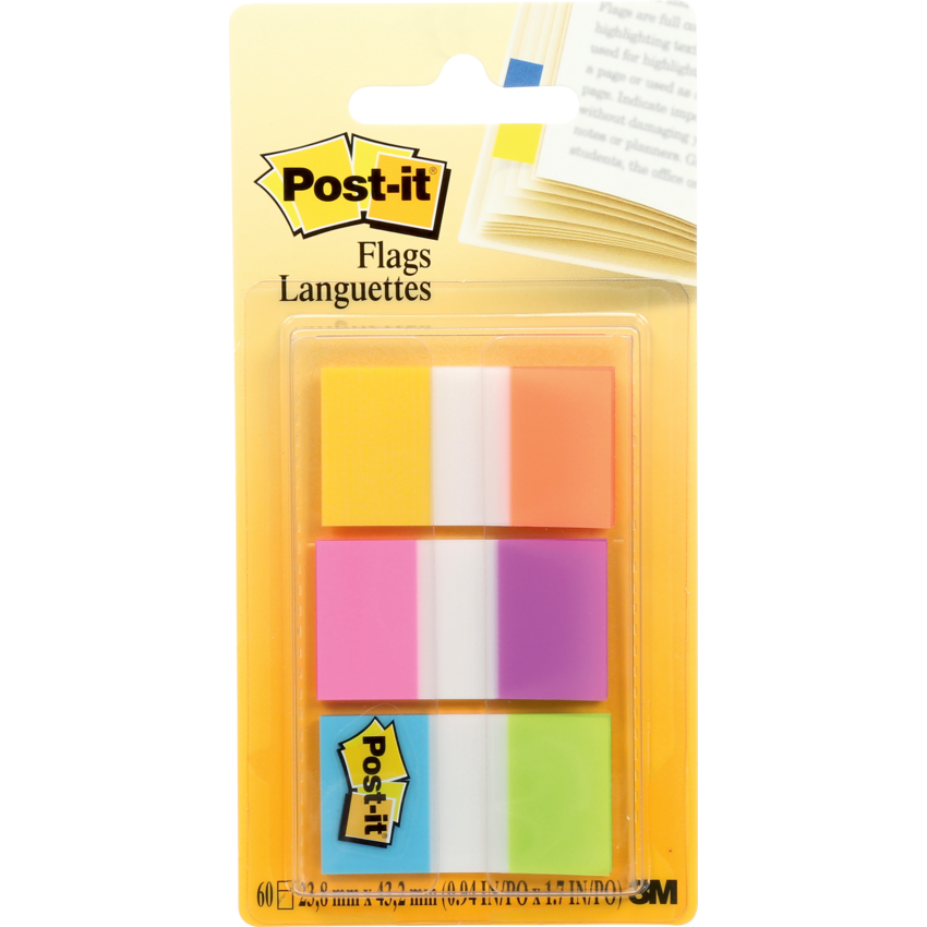 Post-it® Flags 1" 20 sheets per pad Electric Glow™ Colours 3 pads/pkg