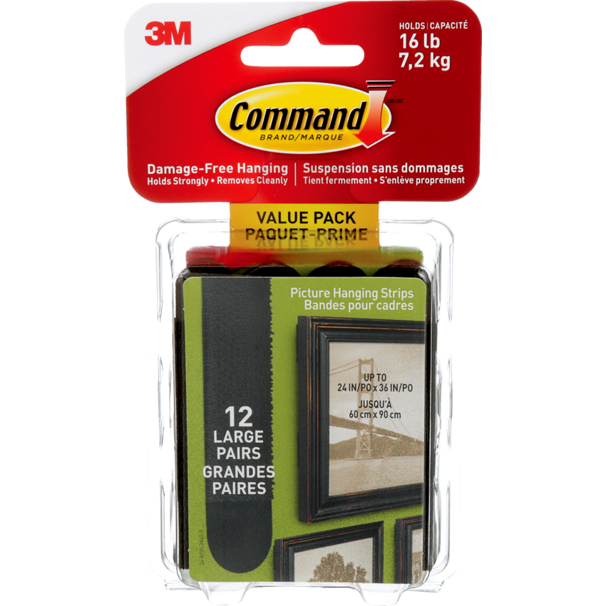 Command™ Adhesive Picture Hanging Strips Large Black 12 sets/pkg