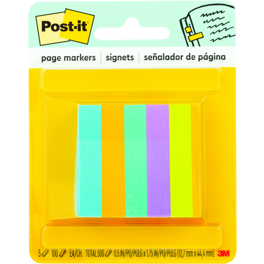 Post-it® Page Markers 1/2" x 2" 100 sheets per pad Vibrant Colours 5 pads/pkg