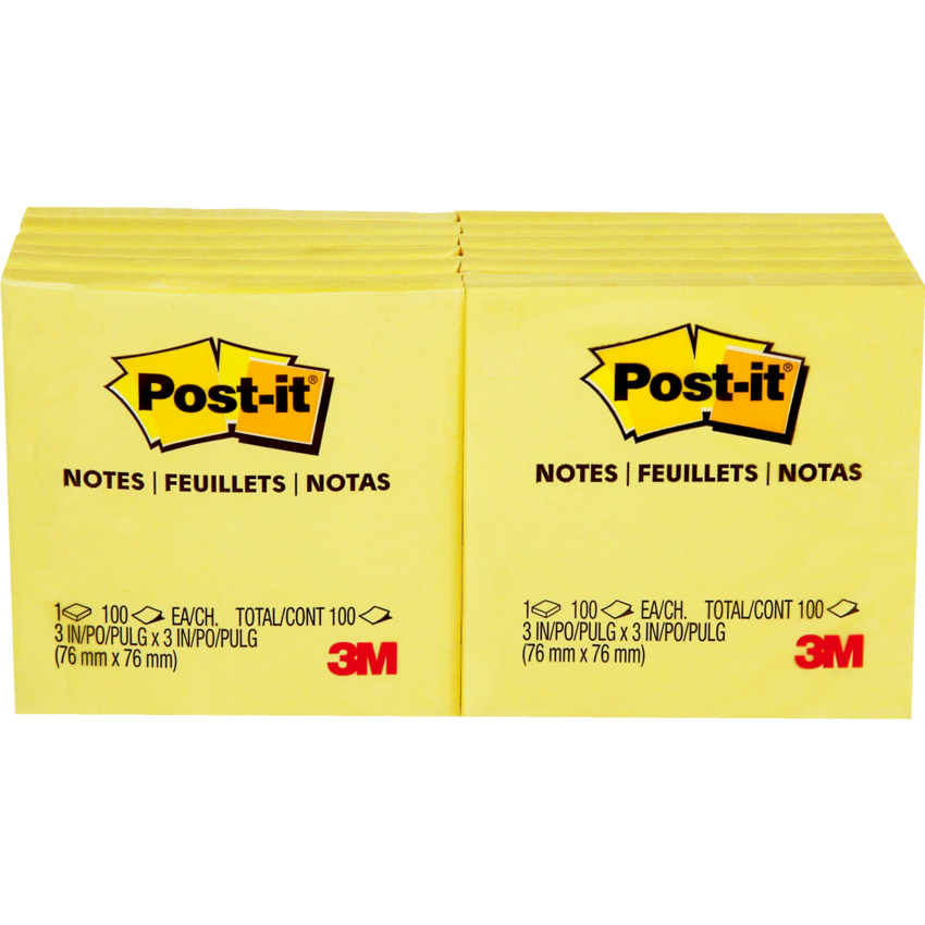 Post-it® Notes 3" x 3" 100 sheets per pad  Canary Yellow™ 12 pads/pkg