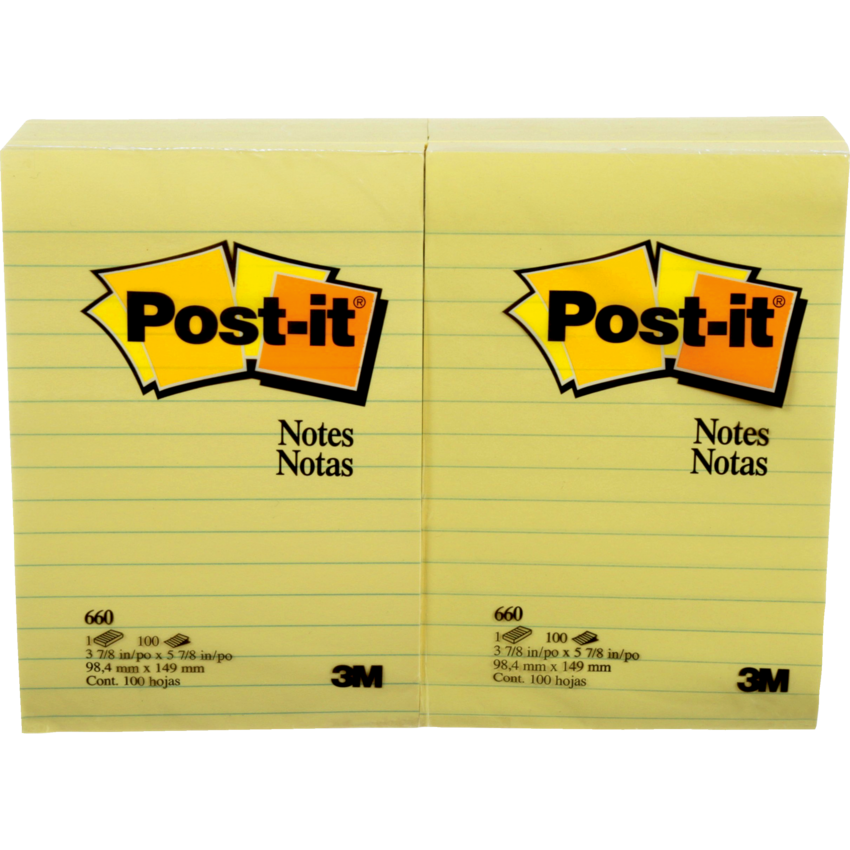 Post-it® Notes Lined 4" x 6" 100 sheets per pad Canary Yellow™