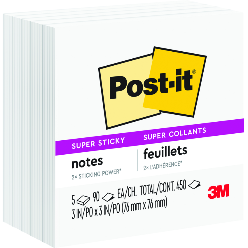 Post-it® Super Sticky Notes Cubes 3" x 3" 90 Sheets White 5 pads/pkg