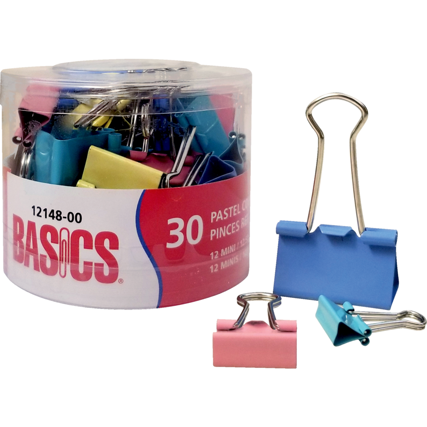 Basics® Fold-Back Clips Assorted Sizes Assorted Pastel Colours 30/tub