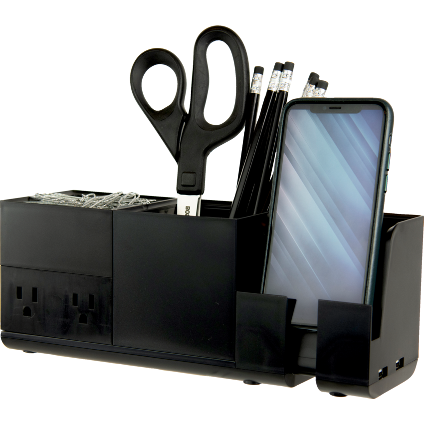 Bostitch® Konnect™ Desk Organizer and Power Systems Desk Organizer with Power 10-1/2"W x 4-3/16"D x 4-3/16"H Black