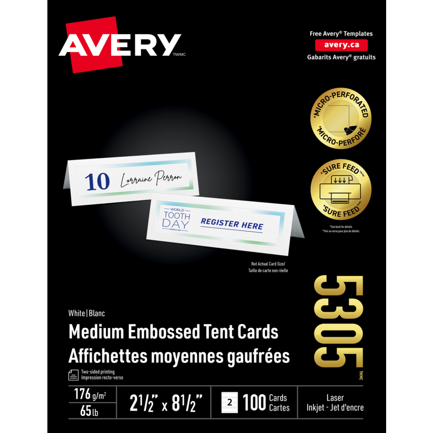 Avery® Tent Cards Medium 8-1/2" x 2-1/2" White 100/box