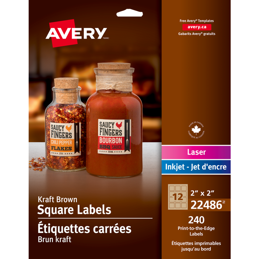 Avery® Print-to-the-Edge Square Labels 2" x 2" Kraft 240/pkg