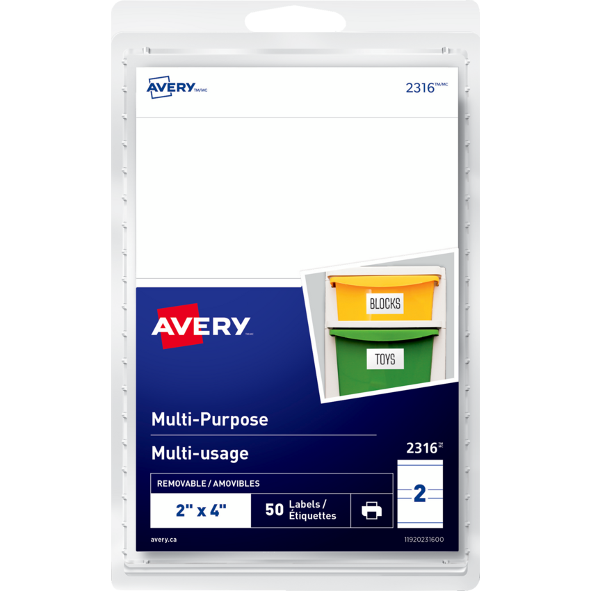 Avery® Print or Write Multi-Purpose Removable Labels 4" x 2" 50/pkg