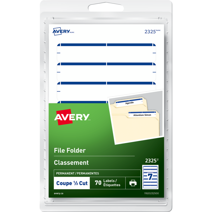 Avery® Print or Write File Folder Labels 3-1/2" x 5/8" Blue 70/pkg