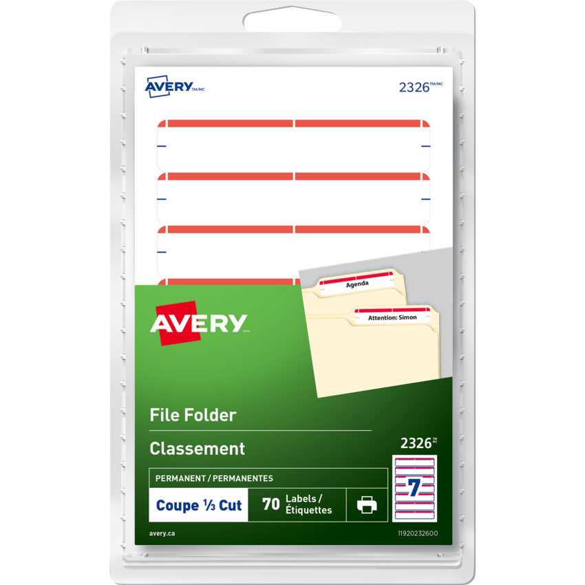 Avery® Print or Write File Folder Labels 3-1/2" x 5/8" Red 70/pkg