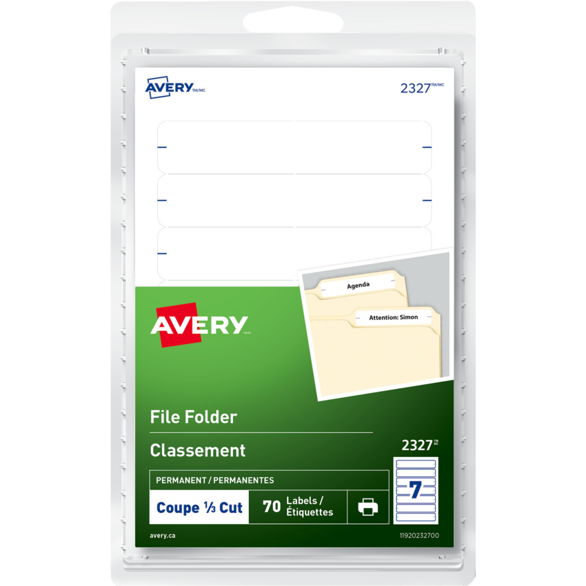 Avery® Print or Write File Folder Labels 3-1/2" x 5/8" White 70/pkg