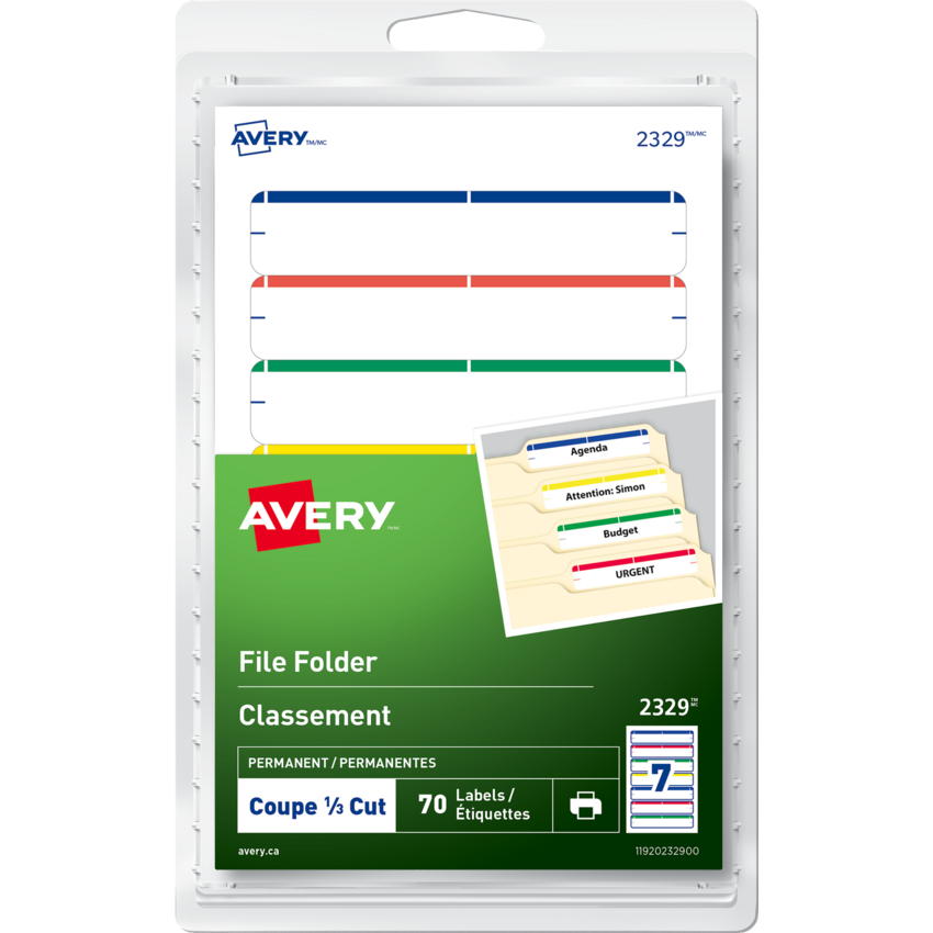 Avery® Print or Write File Folder Labels 3-1/2" x 5/8" Assorted Colours 70/pkg