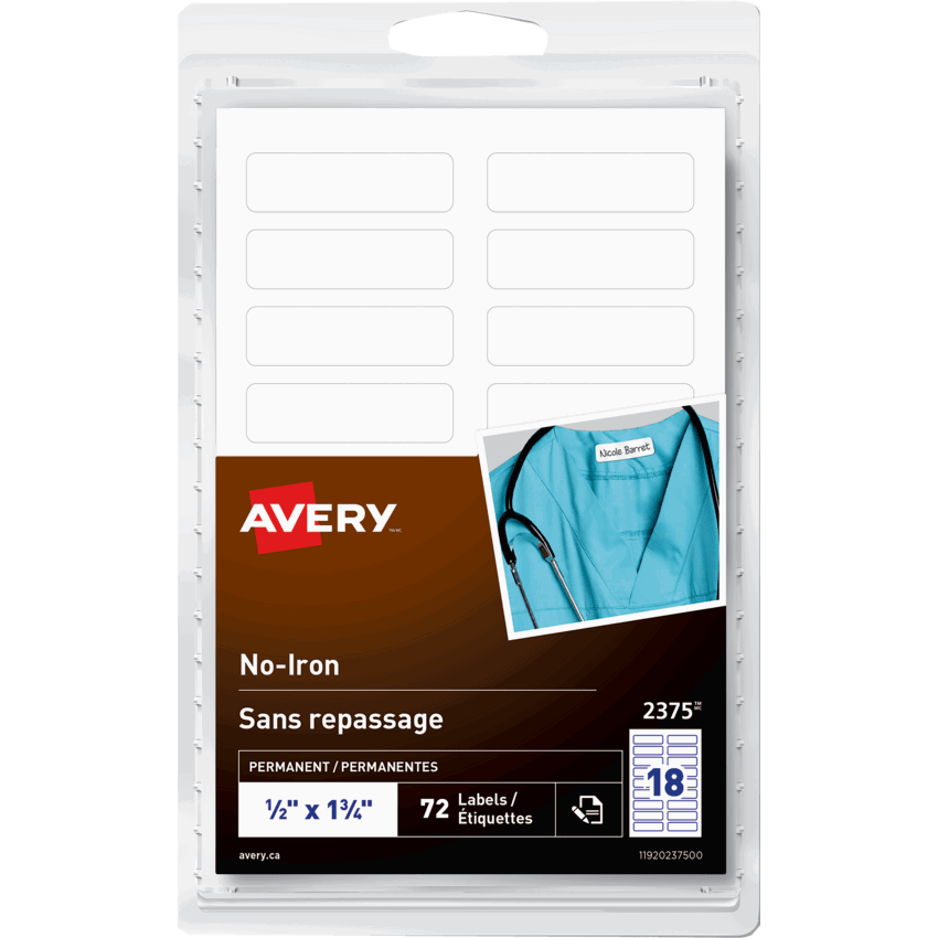 Avery® No-Iron Fabric Labels 1/2" x 1-3/4" White 72/pkg
