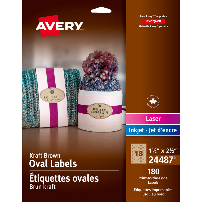 Avery® Print-to-the-Edge Oval Labels 1-1/2" x 2-1/2" Kraft Brown 180/pkg