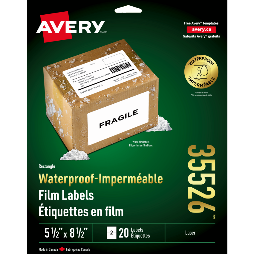 Avery® Waterproof Labels 5-1/2" x 8-1/2" Laser White 20/pkg