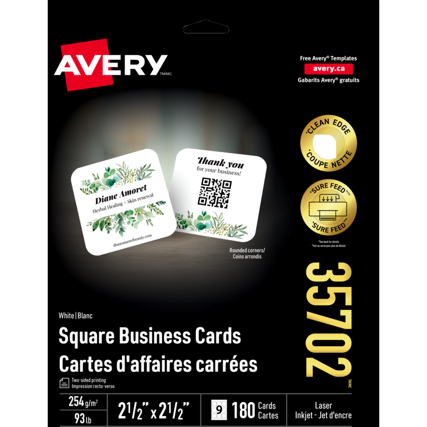 Avery® Square Clean Edge Business Cards 2-1/2" x 2-1/2" White 180/pkg