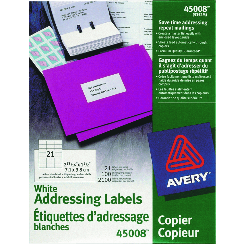 Avery® Address Mailing Labels for Copiers 2-13/1" x 1-1/2" 100 sheets/box