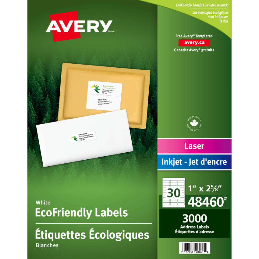 Avery® EcoFriendly Mailing Labels 2-5/8" x 1" (3,000 Labels) White 100 sheets/box