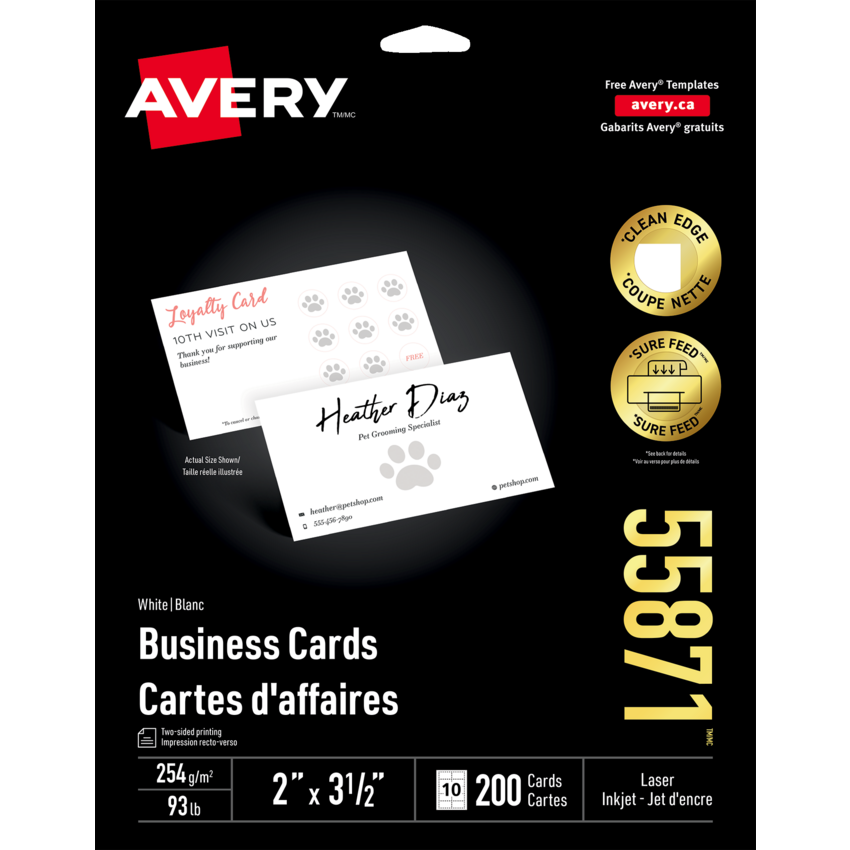Avery® Clean Edge Business Cards Two-Sided Laser White 200/pkg