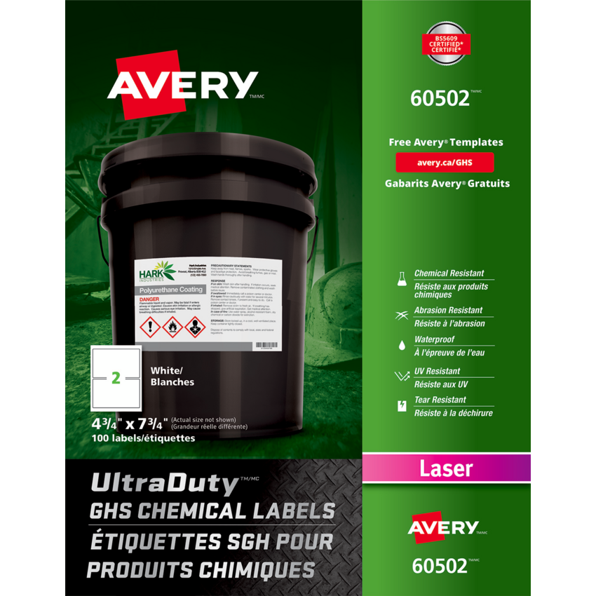 Avery® UltraDuty GHS Chemical Labels 4-3/4" x 7-3/4" White 100/pkg