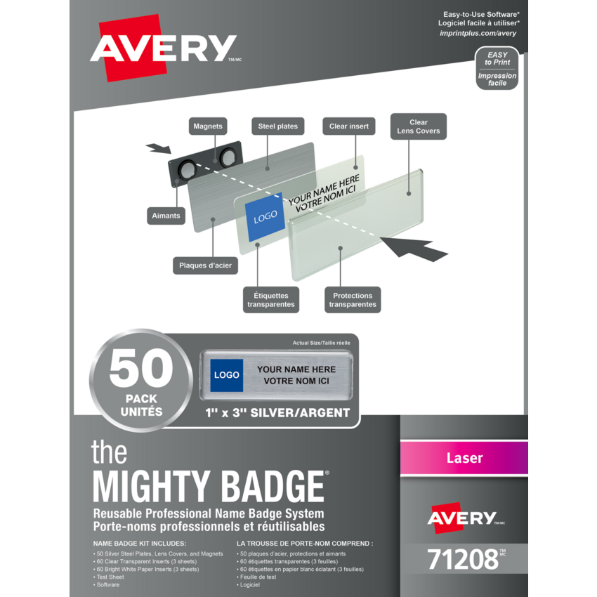 Avery® The Mighty Badge® Professional Reusable Name Badge System 1" x 3" White/Clear