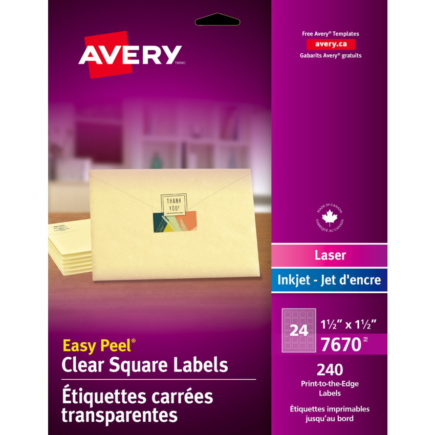 Avery® Easy Peel® Clear Labels Square 1-1/2" x 1-1/2" 240/pkg