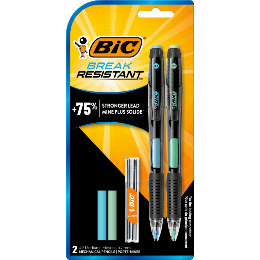Bic® Break-Resistant™ Mechanical Pencils with Erasers 0.7 mm 2/pkg