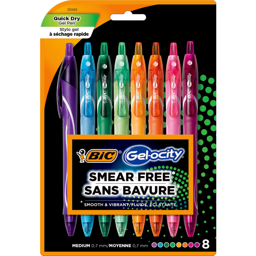 Bic® Gel-ocity® Quick Dry Gel Pens 0.7 mm Assorted Colours 8/pkg