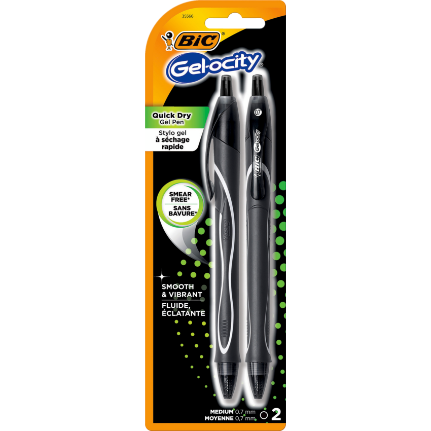 BIC® Gel-ocity® Original Long-Lasting Retractable Gel Pens 0.7 mm Black 2/pkg