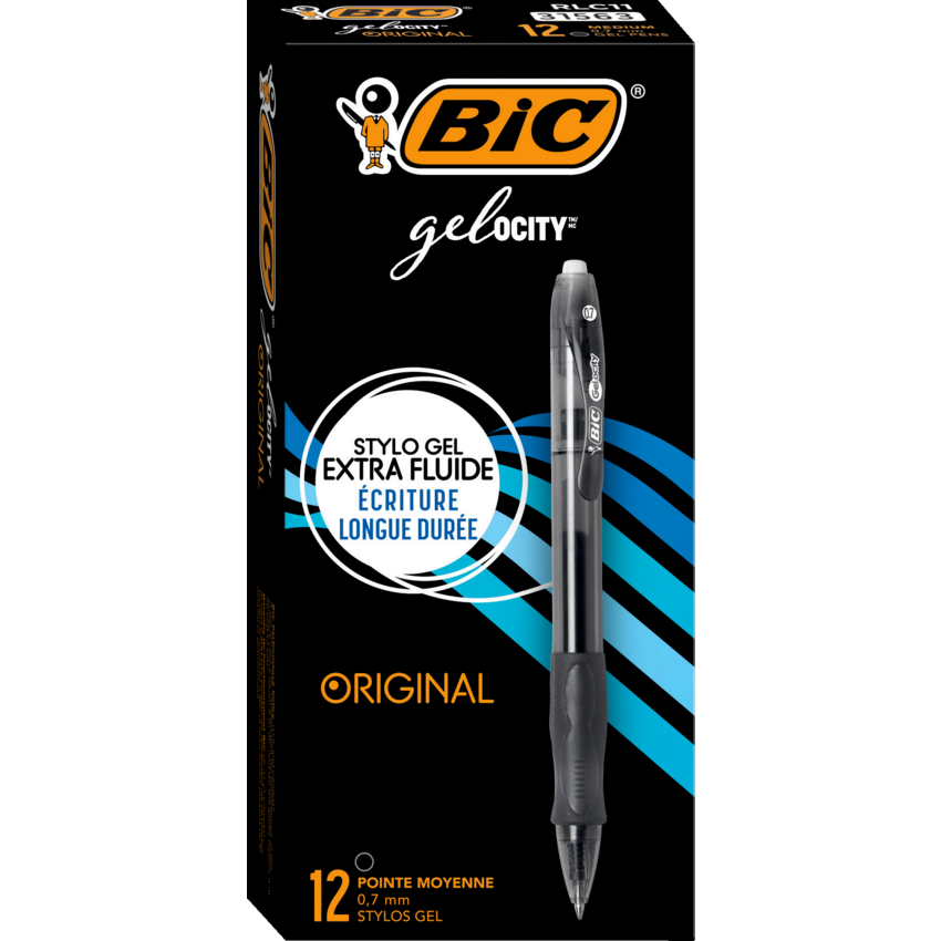 BIC® Gel-ocity® Original Long-Lasting Retractable Gel Pens 0.7 mm Black 12/box