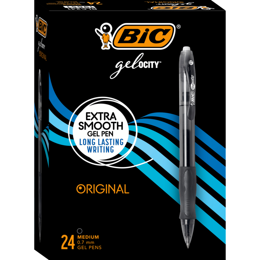 BIC® Gel-ocity® Original Long-Lasting Retractable Gel Pens 0.7 Black 24/box