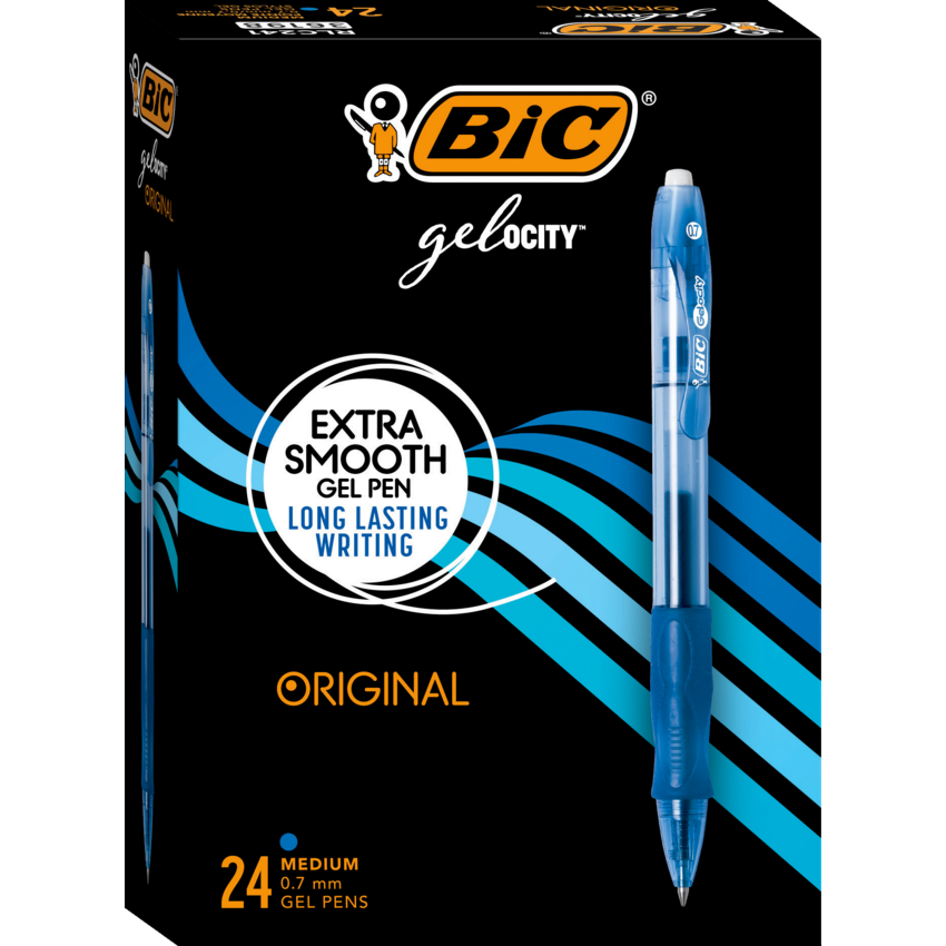 BIC® Gel-ocity® Original Long-Lasting Retractable Gel Pens 0.7 Blue 24/box