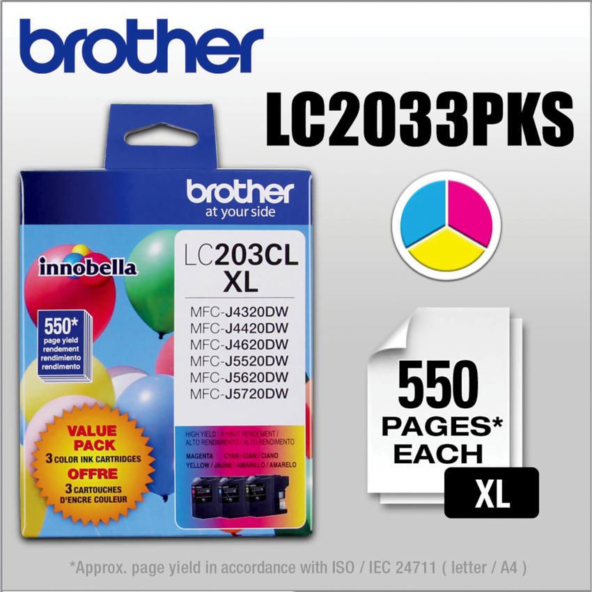 Brother Inkjet Cartridges High Yield LC2033PKS Colour 3/pkg
