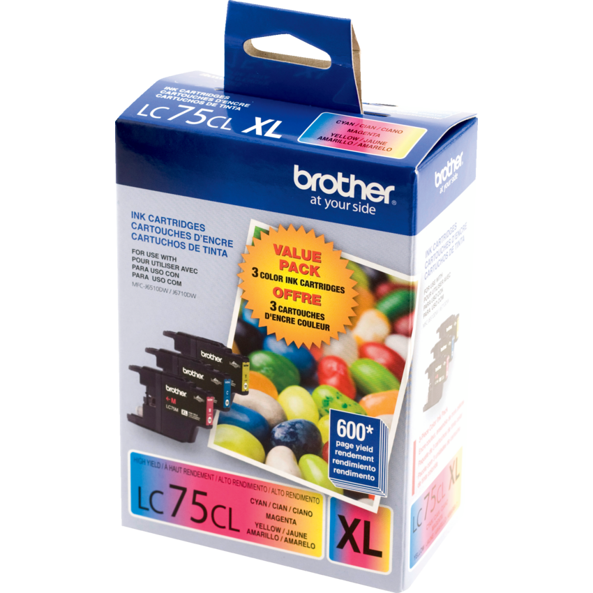 Brother Inkjet Cartridges LC753PKS High Yield Cyan, Yellow, Magenta 3/pkg