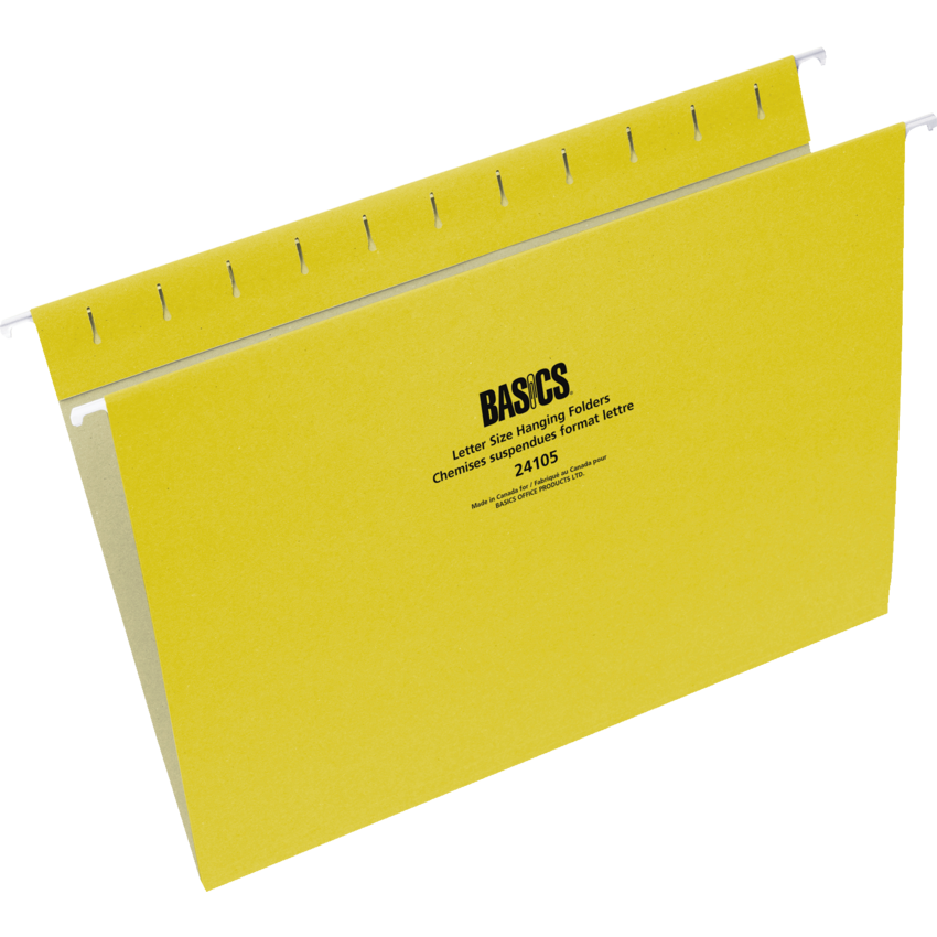 Basics® Coloured Hanging Folders Letter Yellow 25/box