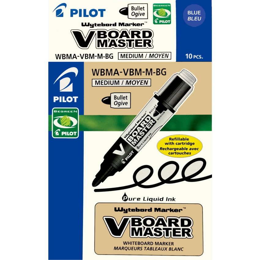 Pilot® BeGreen® V-Board Master Dry Erase Marker Bullet Tip Blue 10/box
