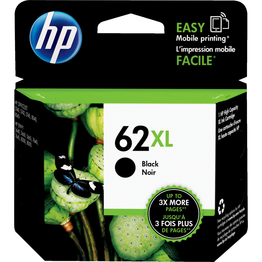 HP Inkjet Cartridge #62XL High Yield Black