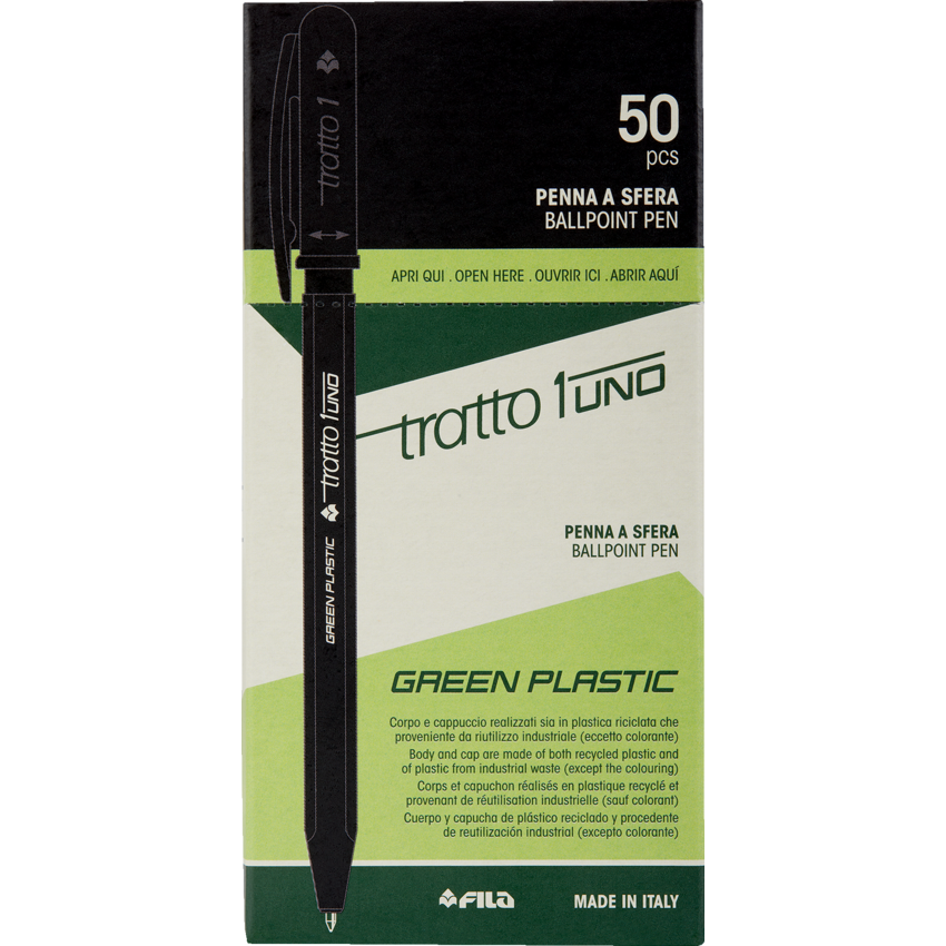 Dixon® Tratto 1 Uno Green Plastic Retractable Ball Point Pens Medium Black 50/box
