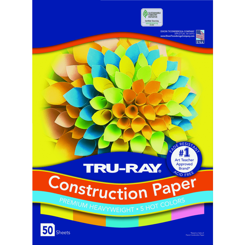 Tru-Ray® Construction Paper Assorted Hot Colours 50 sheets/pkg