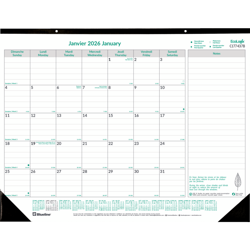 Blueline® Ecologix™ Monthly Desk Pad 22" x 17" Bilingual