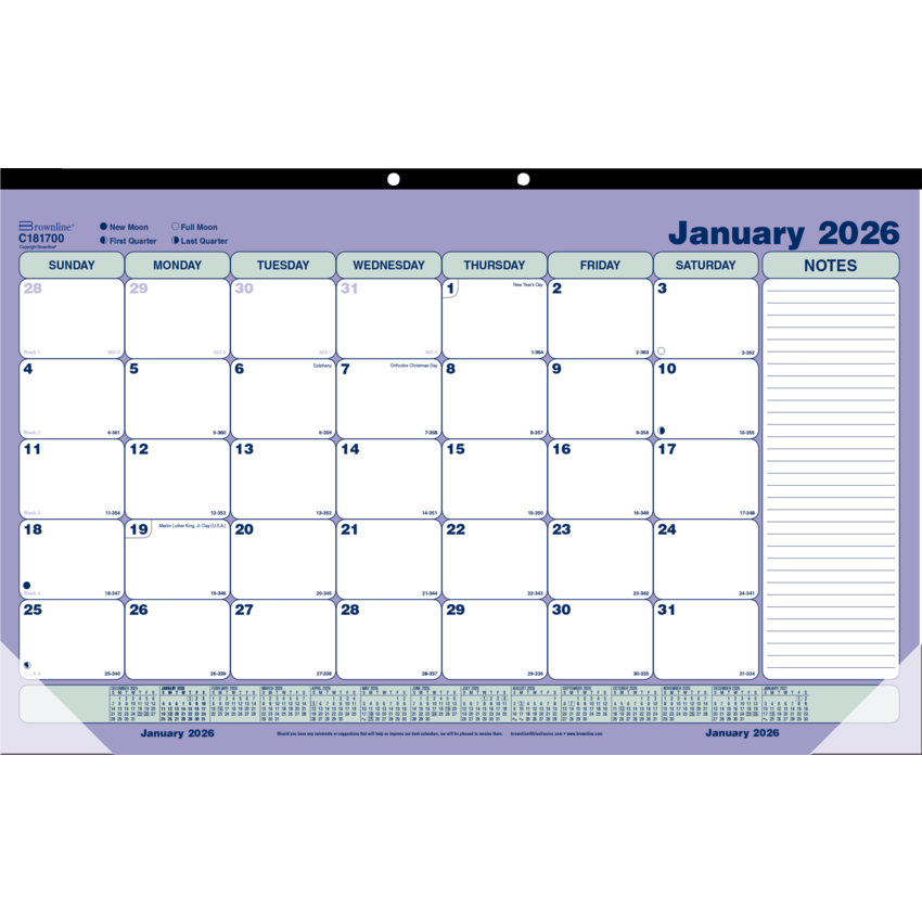 Brownline® Monthly Desk/Wall Calendar 17-3/4" x 10-7/8" English